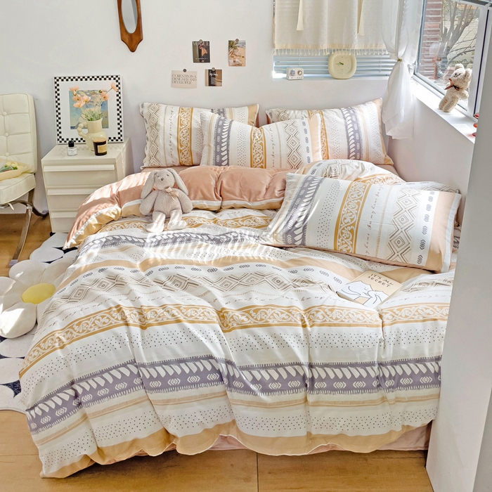 91家纺网 家纺一手货源 找家纺 盛馨家纺 2023新款棉加绒A版高支高密13372全棉加B版加厚宝宝绒牛奶绒床单床笠四件套 波西米亚