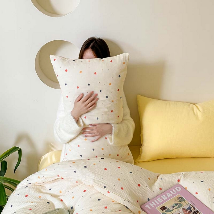 91家纺网 家纺一手货源 找家纺 山舍家居 2023新款全棉双层纱印花四件套 花火