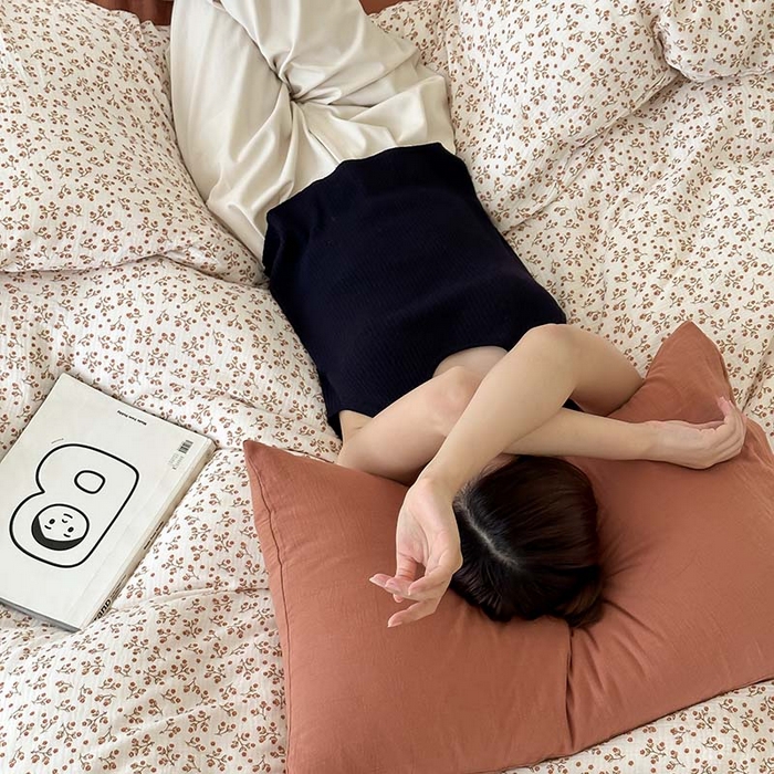 91家纺网 家纺一手货源 找家纺 山舍家居 2023新款全棉双层纱印花四件套 橘络