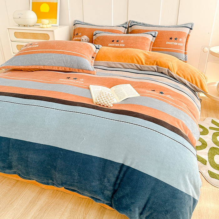 91家纺网 家纺一手货源 找家纺 家贝爱 2023新款加厚牛奶绒四件套 简尚英伦