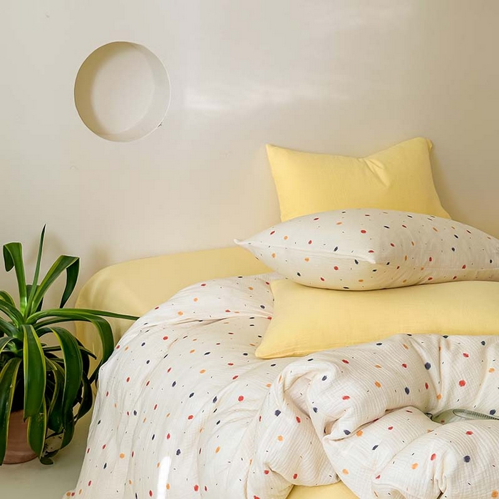 91家纺网 家纺一手货源 找家纺 山舍家居 2023新款全棉双层纱印花四件套 花火