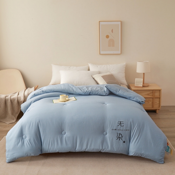 91家纺网 家纺一手货源 找家纺 卡派 2023新款泡泡纱 无染被芯冬被四季被 蓝灰