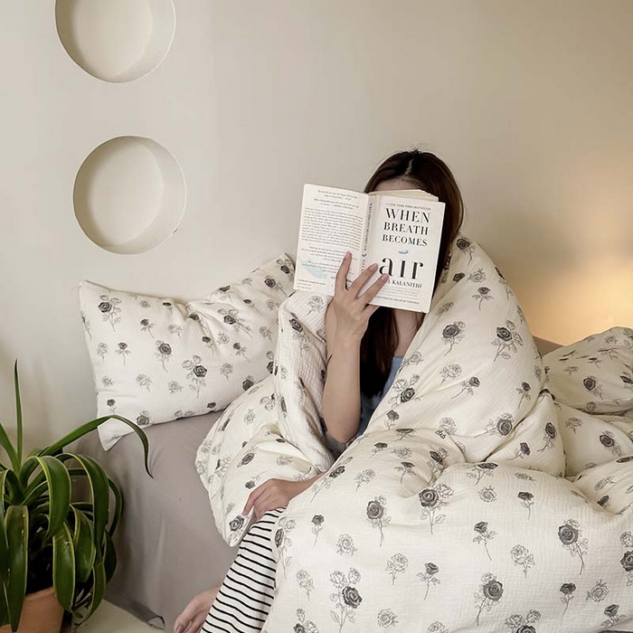 91家纺网 家纺一手货源 找家纺 山舍家居 2023新款全棉双层纱印花四件套 黑色玫瑰