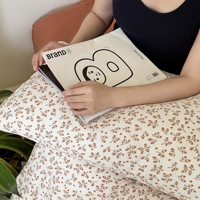 91家纺网 家纺一手货源 找家纺 山舍家居 2023新款全棉双层纱印花四件套 橘络