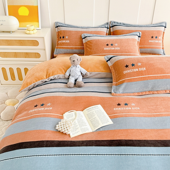 91家纺网 家纺一手货源 找家纺 家贝爱 2023新款加厚牛奶绒四件套 简尚英伦