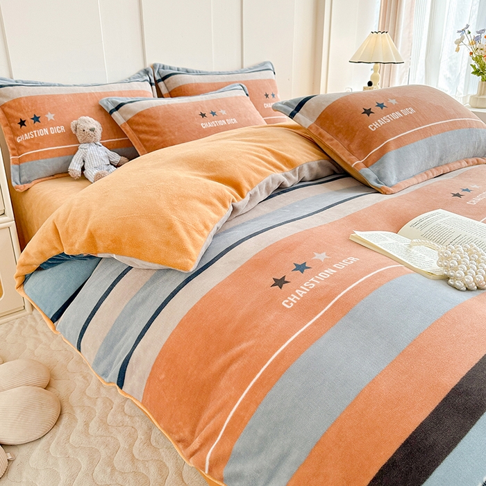 91家纺网 家纺一手货源 找家纺 家贝爱 2023新款加厚牛奶绒四件套 简尚英伦