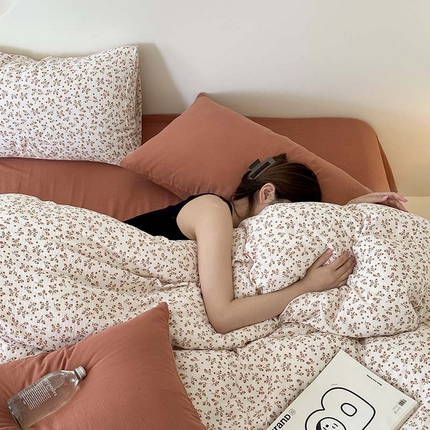 山舍家居 2023新款全棉双层纱印花四件套 橘络