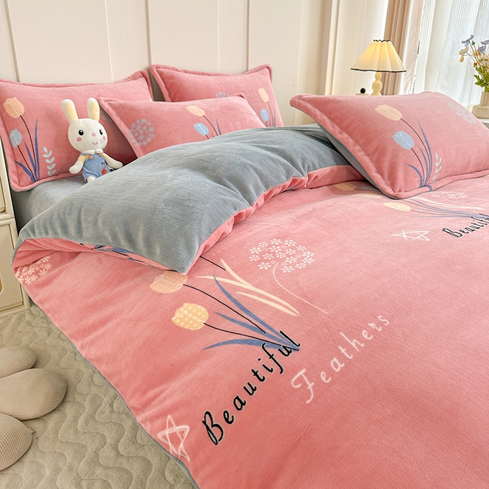 91家纺网 家纺一手货源 找家纺 家贝爱 2023新款加厚牛奶绒四件套 花开浪漫