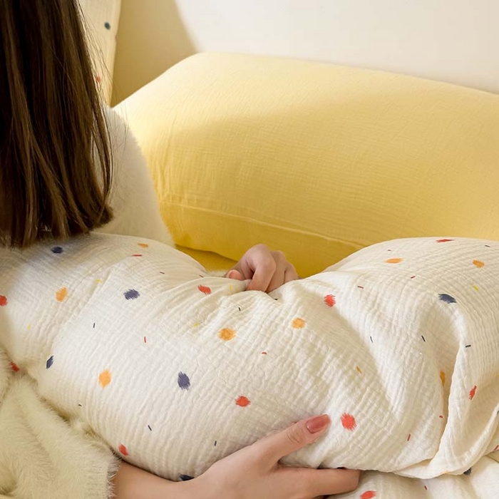 91家纺网 家纺一手货源 找家纺 山舍家居 2023新款全棉双层纱印花四件套 花火