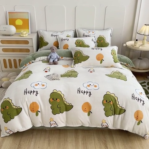 91家纺网 家纺一手货源 找家纺 家贝爱 2023新款加厚牛奶绒四件套 欢乐恐龙