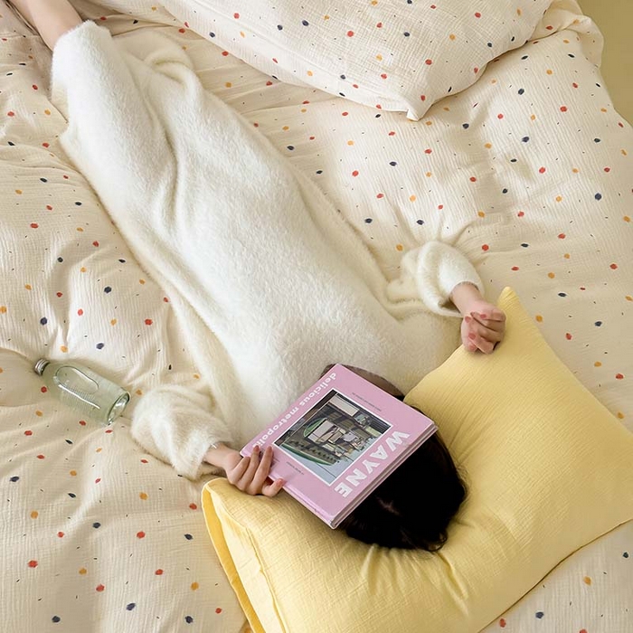 91家纺网 家纺一手货源 找家纺 山舍家居 2023新款全棉双层纱印花四件套 花火