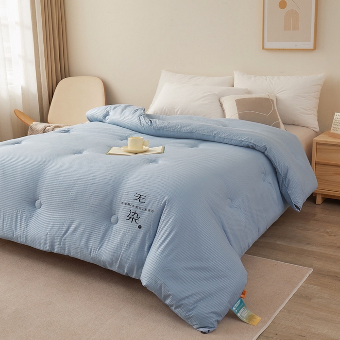 91家纺网 家纺一手货源 找家纺 卡派 2023新款泡泡纱 无染被芯冬被四季被 蓝灰
