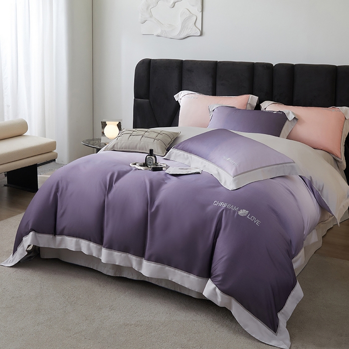 91家纺网 家纺一手货源 找家纺 榻尚家居 2023新款进口澳棉活性数码印花+刺绣四件套--极光系列 潋滟紫