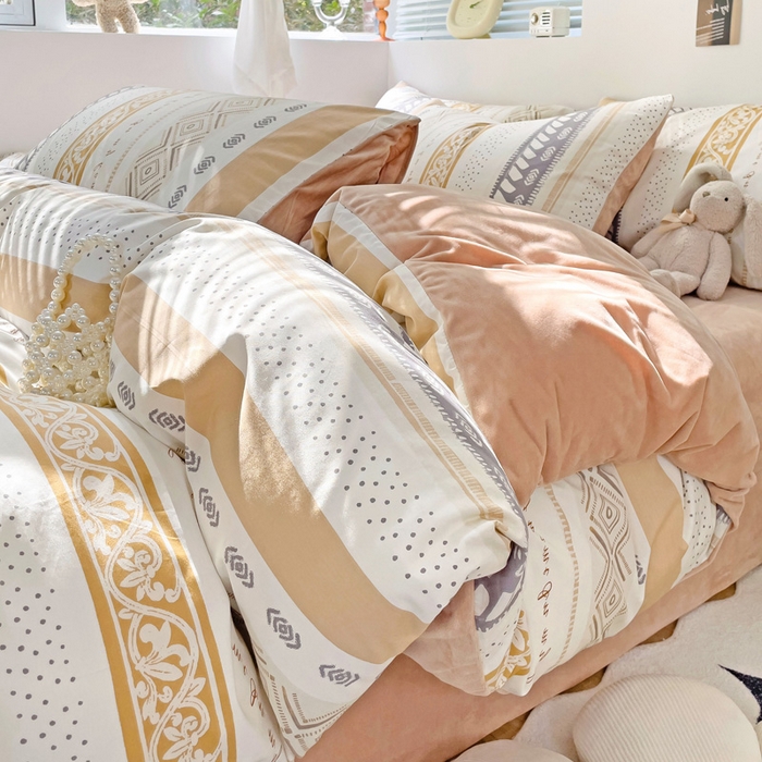 91家纺网 家纺一手货源 找家纺 盛馨家纺 2023新款棉加绒A版高支高密13372全棉加B版加厚宝宝绒牛奶绒床单床笠四件套 波西米亚