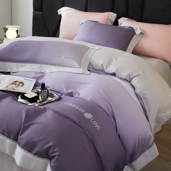 91家纺网 家纺一手货源 找家纺 榻尚家居 2023新款进口澳棉活性数码印花+刺绣四件套--极光系列 潋滟紫