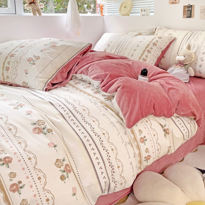 91家纺网 家纺一手货源 找家纺 盛馨家纺 2023新款棉加绒A版高支高密13372全棉加B版加厚宝宝绒牛奶绒床单床笠四件套 暖阳