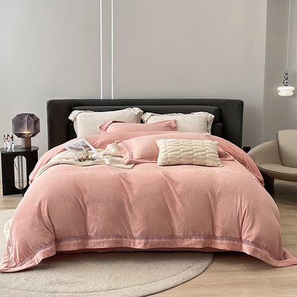 榻尚家居 2023新款进口蕾丝缕空260克公主绒秋冬款四件套-低调的华丽 低调的华丽-粉玉