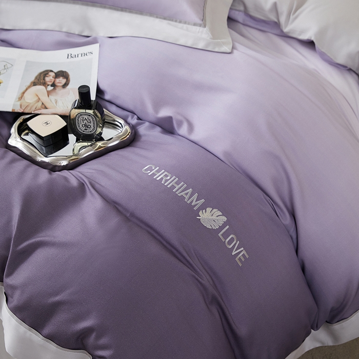 91家纺网 家纺一手货源 找家纺 榻尚家居 2023新款进口澳棉活性数码印花+刺绣四件套--极光系列 潋滟紫