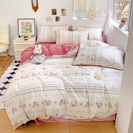 盛馨家纺 2023新款棉加绒A版高支高密13372全棉加B版加厚宝宝绒牛奶绒床单床笠四件套 暖阳