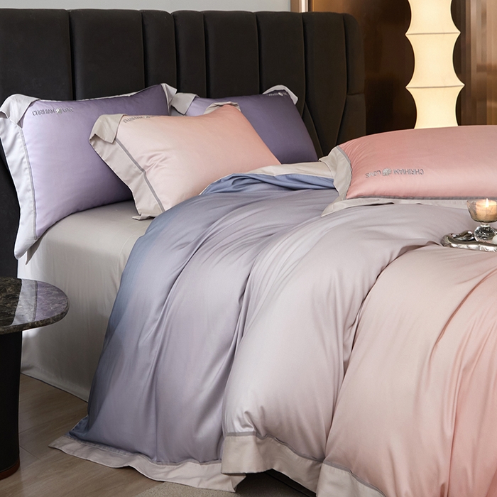 91家纺网 家纺一手货源 找家纺 榻尚家居 2023新款进口澳棉活性数码印花+刺绣四件套--极光系列 流珠粉