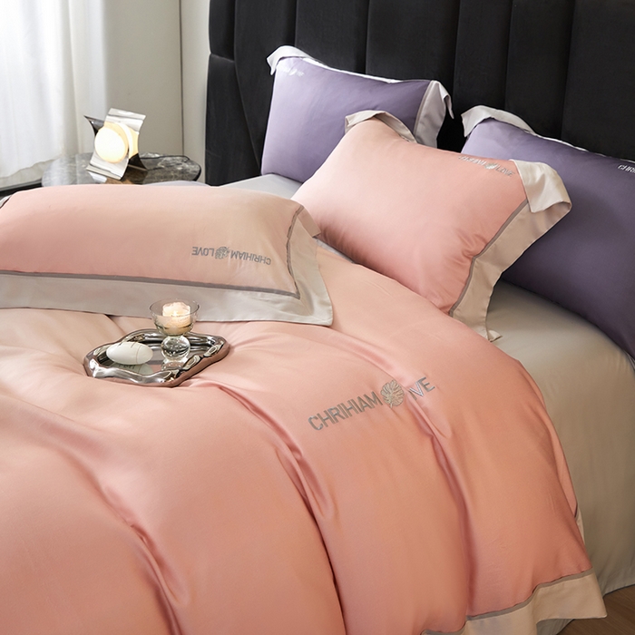 91家纺网 家纺一手货源 找家纺 榻尚家居 2023新款进口澳棉活性数码印花+刺绣四件套--极光系列 流珠粉