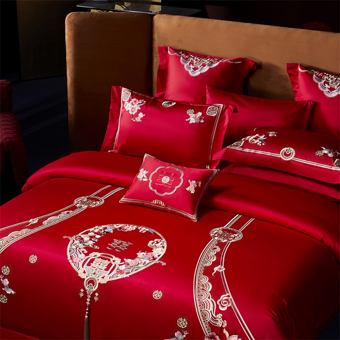 91家纺网 家纺一手货源 找家纺 （总）高大尚 2023新款长绒棉四件套囍嫁系列-八方来喜