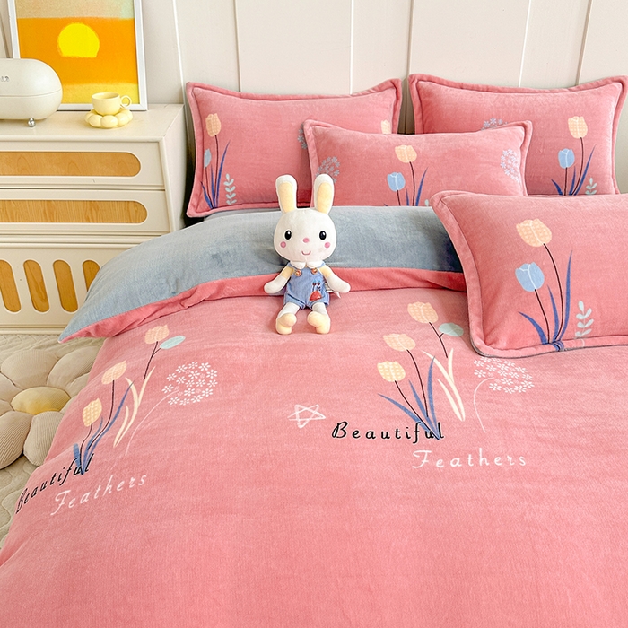 91家纺网 家纺一手货源 找家纺 家贝爱 2023新款加厚牛奶绒四件套 花开浪漫