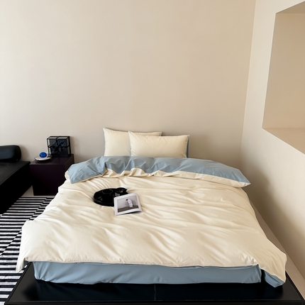 91家纺网 家纺一手货源 找家纺 （总）时光里 2023新款双拼纯色磨毛系列单品被套