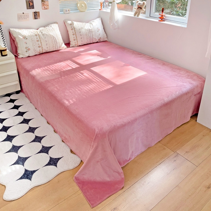 91家纺网 家纺一手货源 找家纺 盛馨家纺 2023新款棉加绒A版高支高密13372全棉加B版加厚宝宝绒牛奶绒床单床笠四件套 暖阳