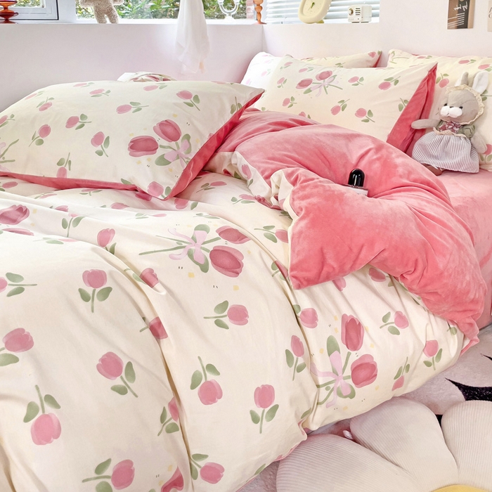 91家纺网 家纺一手货源 找家纺 盛馨家纺 2023新款棉加绒A版高支高密13372全棉加B版加厚宝宝绒牛奶绒床单床笠四件套 玫瑰庄园