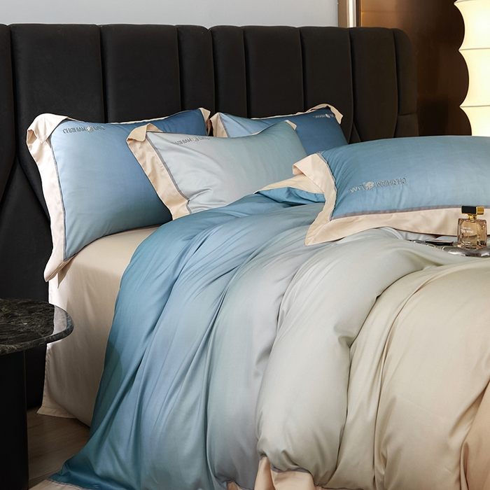 91家纺网 家纺一手货源 找家纺 榻尚家居 2023新款进口澳棉活性数码印花+刺绣四件套--极光系列 日落黄