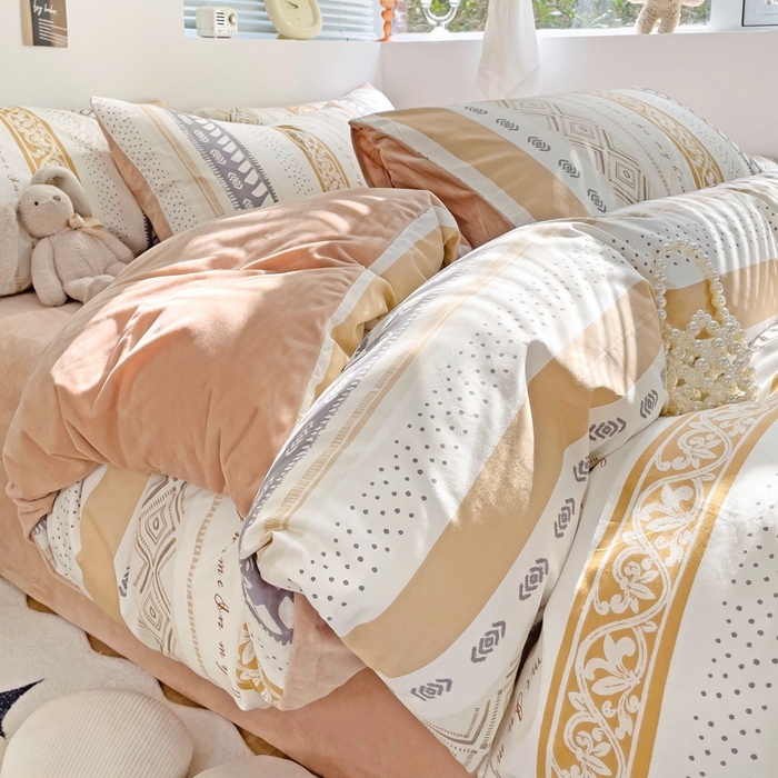 91家纺网 家纺一手货源 找家纺 盛馨家纺 2023新款棉加绒A版高支高密13372全棉加B版加厚宝宝绒牛奶绒床单床笠四件套 波西米亚