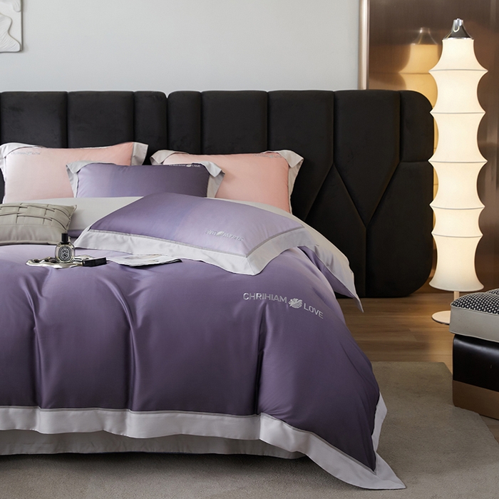 91家纺网 家纺一手货源 找家纺 榻尚家居 2023新款进口澳棉活性数码印花+刺绣四件套--极光系列 潋滟紫