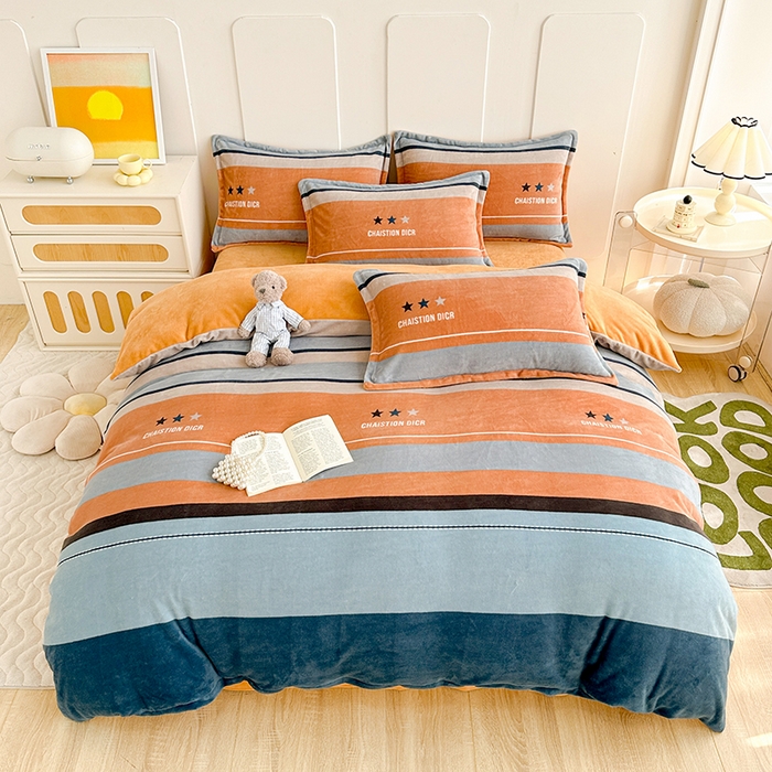 91家纺网 家纺一手货源 找家纺 家贝爱 2023新款加厚牛奶绒四件套 简尚英伦