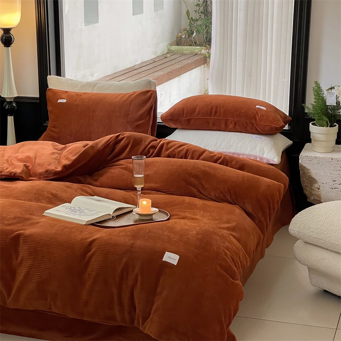 91家纺网 家纺一手货源 找家纺 时光里 2023新款全消光华夫格绒-单被套 焦糖