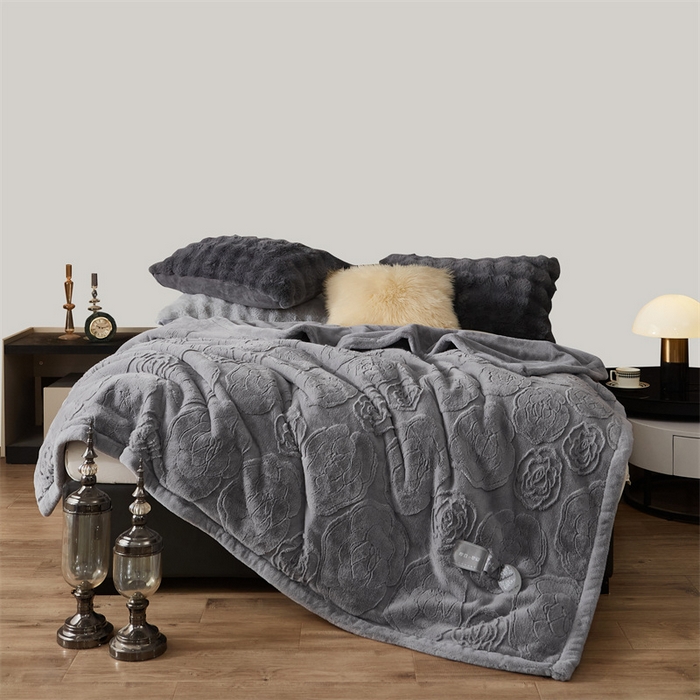 91家纺网 家纺一手货源 找家纺 凯轩毛毛毯毯子网销专供 23新款仿皮草提花毛毯毯子 恋爱灰