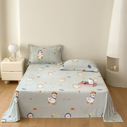 时光里 2023新款全消光加厚牛奶绒印花单品单床单 顽皮鸭-蓝