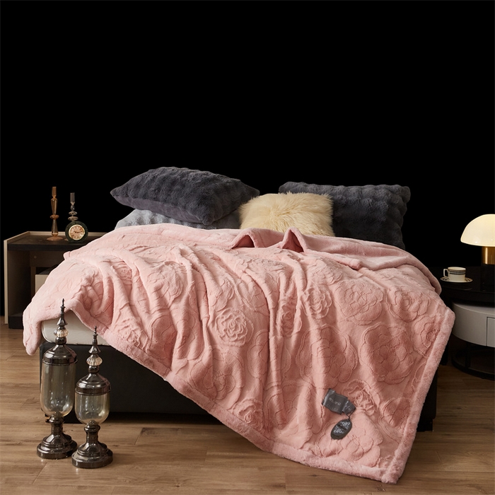 91家纺网 家纺一手货源 找家纺 凯轩毛毛毯毯子网销专供 23新款仿皮草提花毛毯毯子 恋爱粉