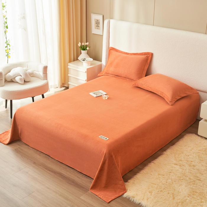91家纺网 家纺一手货源 找家纺 艾佳 2025新款高克重加厚保暖牛奶绒床单 牛奶绒橘
