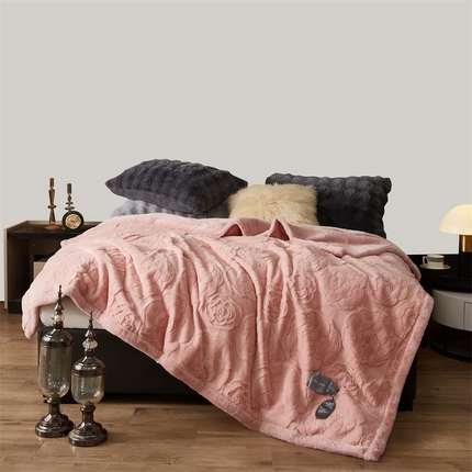 凯轩毛毛毯毯子网销专供 23新款仿皮草提花毛毯毯子 恋爱粉