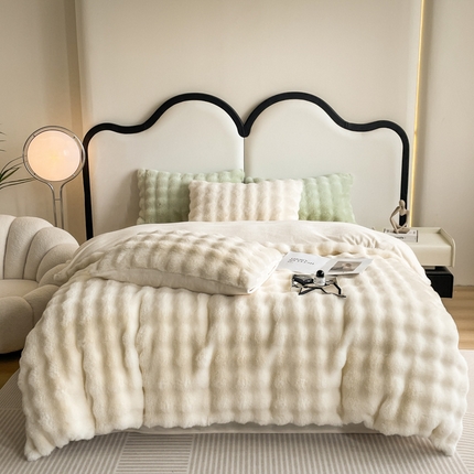 91家纺网 家纺一手货源 找家纺 （总）寐居家纺 2023新款高克重大泡泡兔毛绒四件套系列