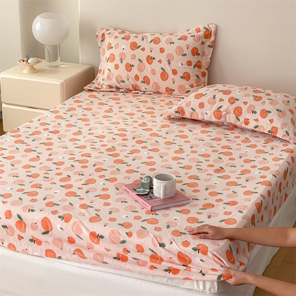 时光里 2023新款全消光加厚牛奶绒印花单品单床笠 蜜桃