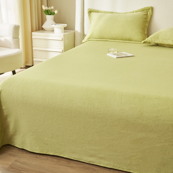 91家纺网 家纺一手货源 找家纺 艾佳 2025新款高克重加厚保暖牛奶绒床单 牛奶绒绿