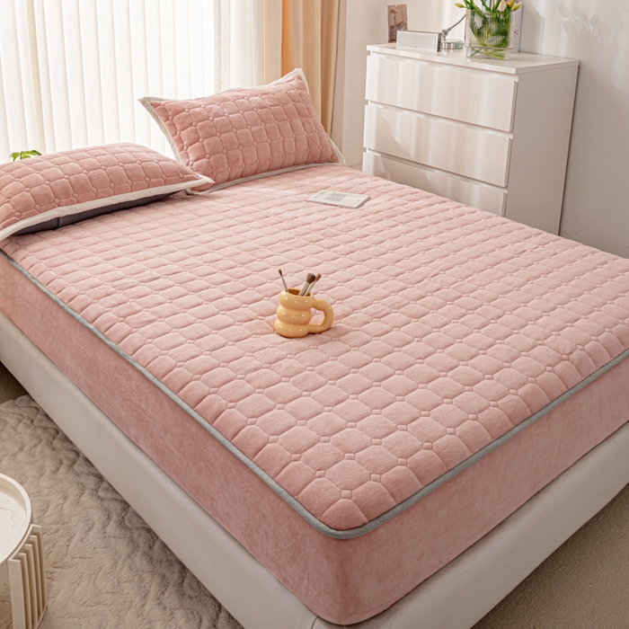 91家纺网 家纺一手货源 找家纺 凡客家居 2024新款加厚牛奶绒夹棉床笠 豆沙