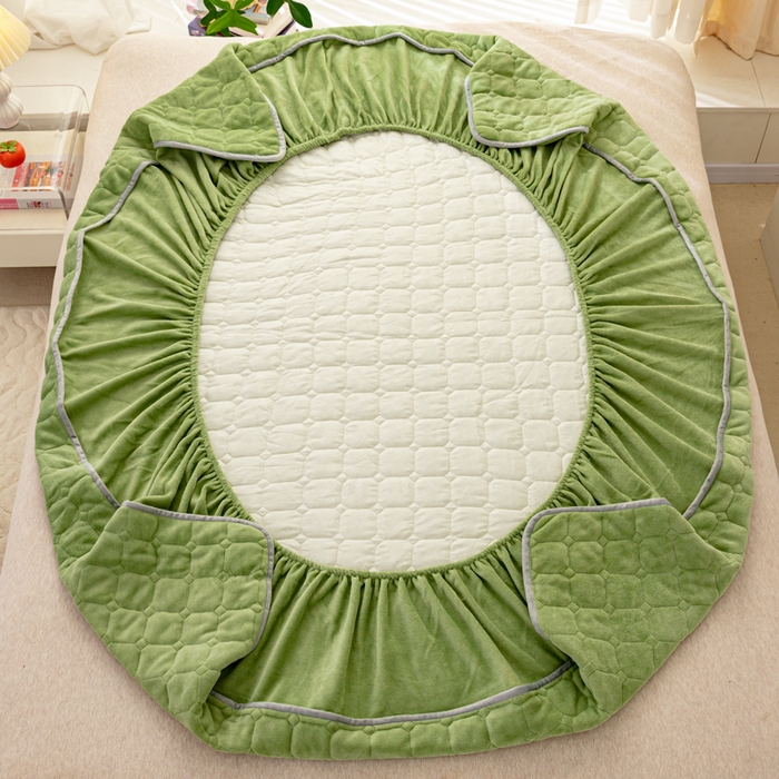 91家纺网 家纺一手货源 找家纺 凡客家居 2024新款加厚牛奶绒夹棉床笠 豆绿