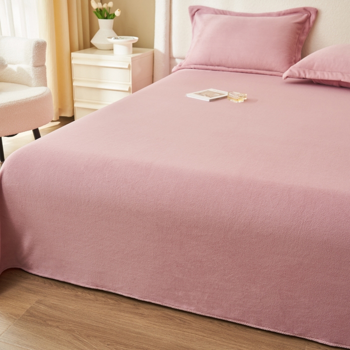 91家纺网 家纺一手货源 找家纺 艾佳 2025新款高克重加厚保暖牛奶绒床单 牛奶绒豆藕