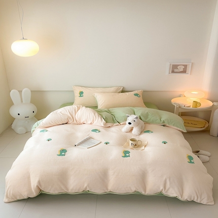 沐棉 2023新款高克重牛奶绒毛巾绣四件套 小恐龙