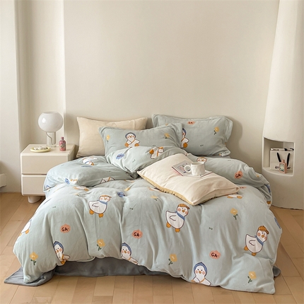 时光里 2023新款全消光加厚牛奶绒印花单被套 顽皮鸭-蓝