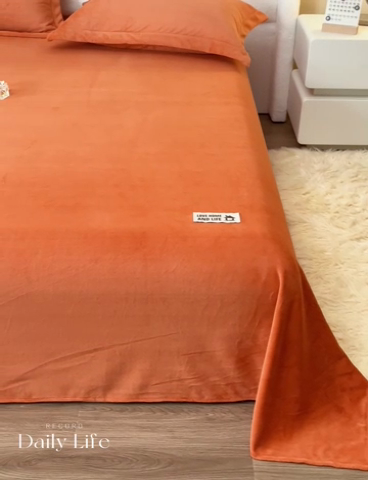 91家纺网 家纺一手货源 找家纺 艾佳 2025新款高克重加厚保暖牛奶绒床单 牛奶绒橘