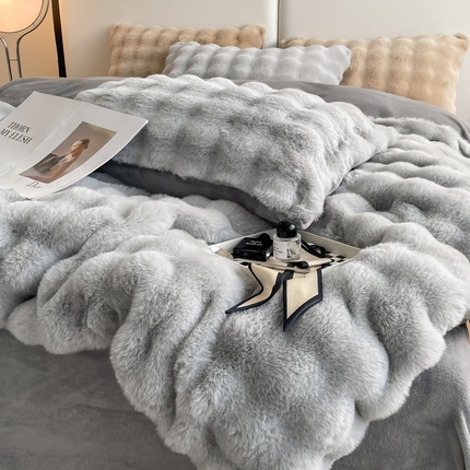 寐居家纺 2023新款高克重大泡泡兔毛绒四件套系列 极地灰
